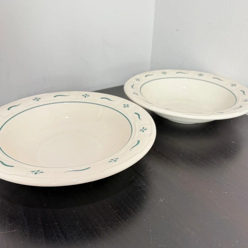 Longaberger Woven Traditions Heritage Green Pasta Soup Bowls Set of 2 9.75
